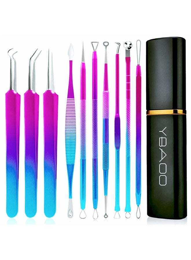 Ybaoo Blackhead Remover Extractor Tool, Ybaoo 10 Pcs Professional Pimple Popper Tool Kit with Metal Case for Quick and Easy Removal of Blackheads,Pimples,Zit Removing,Facial and Nose(Colorful) - Image 1