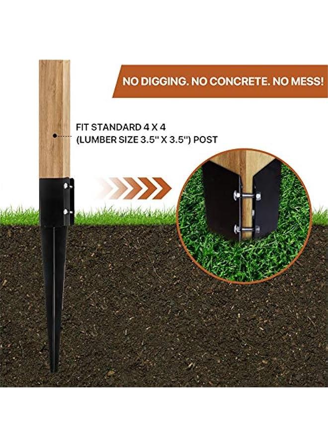 Arabest 6 Pcs Fence Post Anchor Ground Spike 4x4 Metal Post Stake 24 Inch for Mailbox Deck Railing Black - Image 2