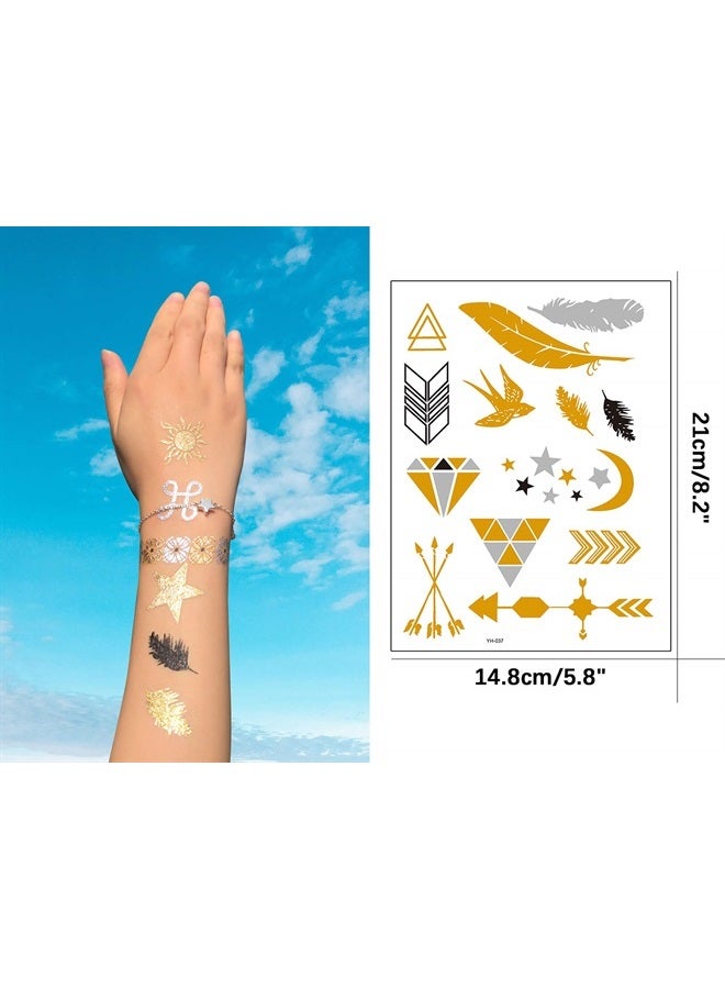 Aresvns Gold tattoo metallic 32 Sheets,Over 340+ Flash temporary tattoos for women teens girls kids,Waterproof flash henna tattoos,Glitter jewelry tattoos Christmas Gift - Image 2