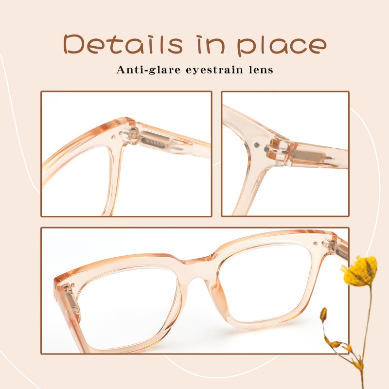 CHOFILORD 6 Pack Fashion Reading Glasses for Women Men Blue Light Blocking Oversized Square Readers with Spring Hinge (Mixed A1, 1.5, x) - Image 4