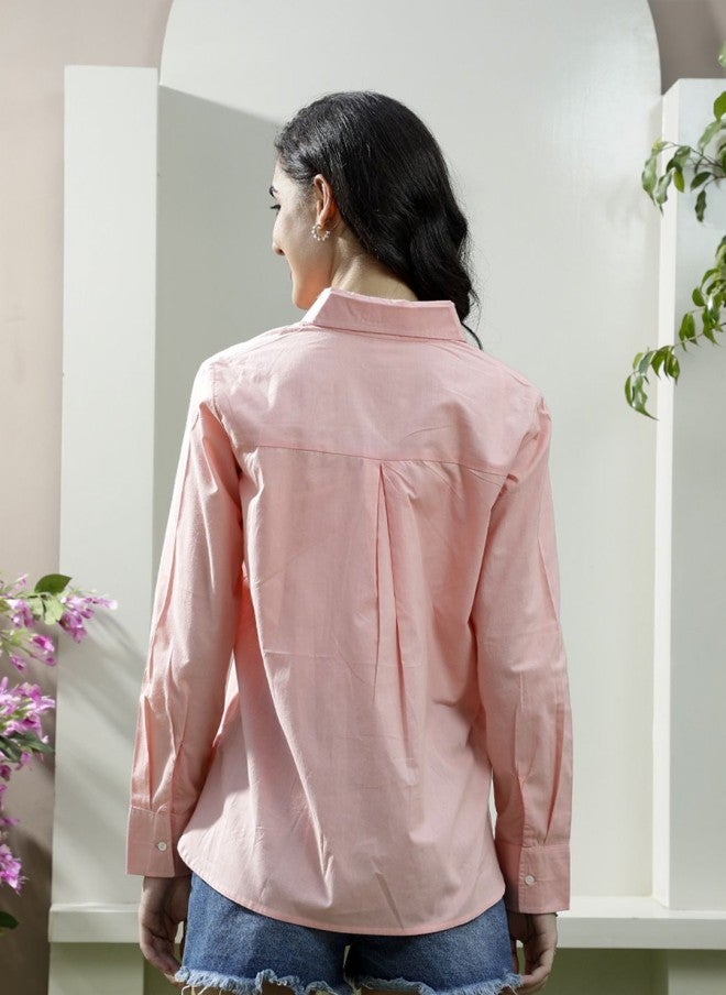 Athena قميص قطن وردي مزين بتطريز زهور للنساء - Image 4