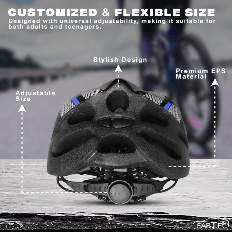 FABTEC خوذة دراجة هوائية وتزلج زرقاء-سوداء مع واقي وجه قابل للفصل | خوذة دراجة جبلية خفيفة الوزن مع غلاف مهوي، وحشوة ممتصة للصدمات، وحزام قابل للتعديل | مثالية للرجال والنساء والأطفال - Image 3