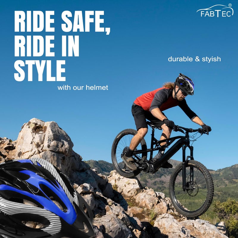 FABTEC خوذة دراجة هوائية وتزلج زرقاء-سوداء مع واقي وجه قابل للفصل | خوذة دراجة جبلية خفيفة الوزن مع غلاف مهوي، وحشوة ممتصة للصدمات، وحزام قابل للتعديل | مثالية للرجال والنساء والأطفال - Image 4