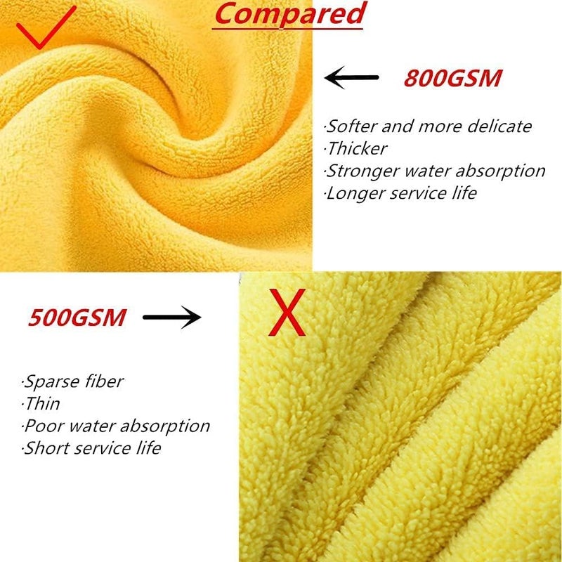 قماش مايكروفايبر MAX لتنظيف السيارات (800 GSM، عبوة من 4 قطع، مقاس 30 × 40 سم) منشفة مزدوجة الوجه، عالية الكثافة، سميكة إضافية فاخرة لتفاصيل السيارات والتنظيف والغسيل والتلميع، اللون: متعدد الأل��ان - Image 4