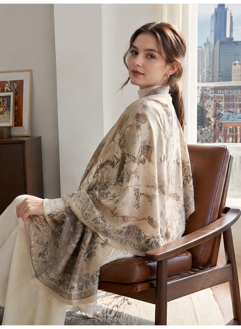 Thurila Two Tone Women's cashmere Shawl Wraps, 60 * 185cm , Scarf Wrap for Evening Dress, Winter Thick Warm Knitted Scarf Blanket, Front-Open Poncho Cape for Traveling, Wedding Party, Home, Office - Image 1