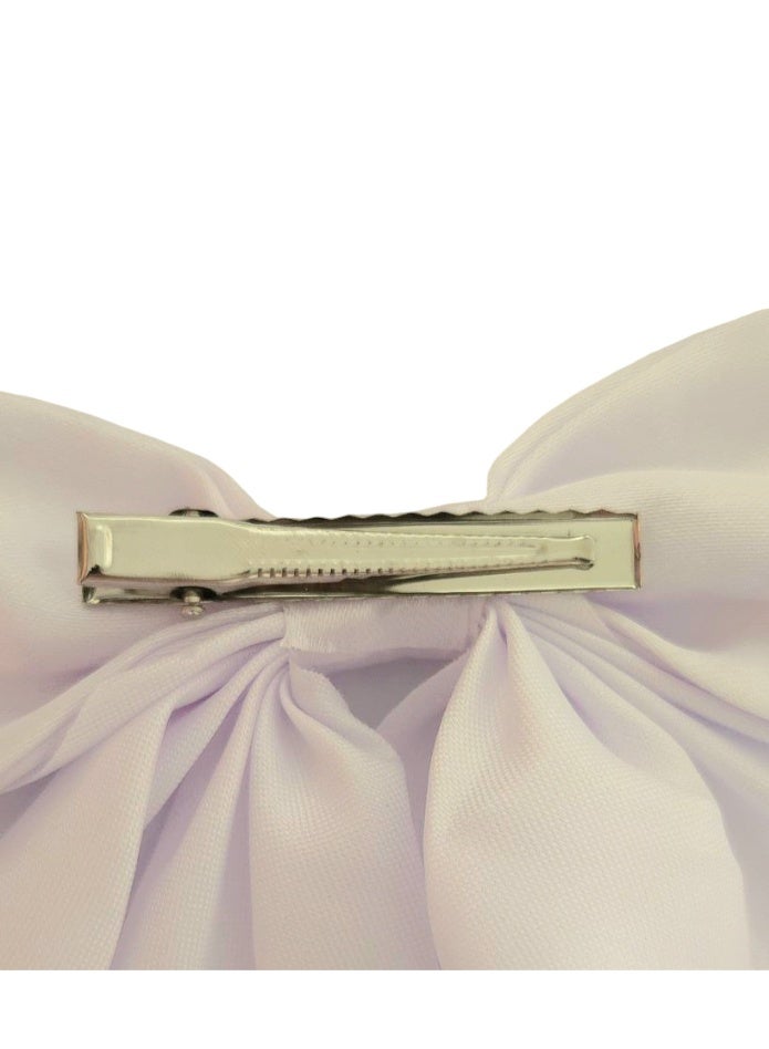 Satin Single Layered Pink Hair Bow Barrette - Image 2