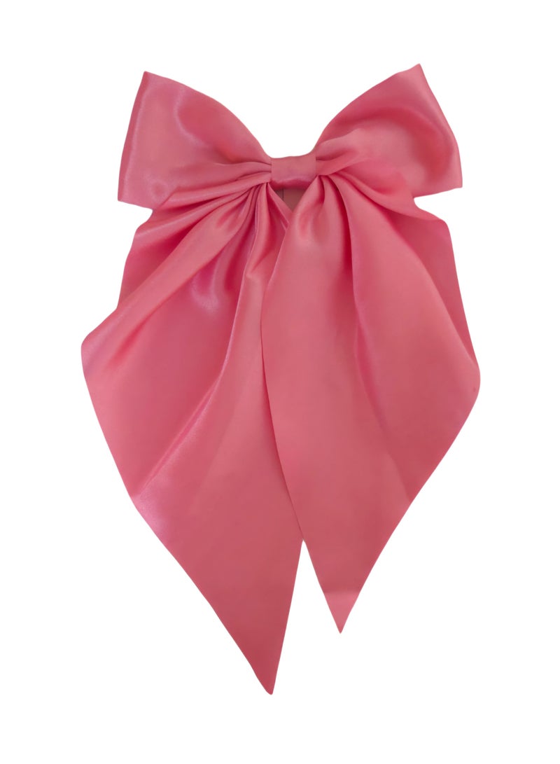 Satin Single Layered Pink Hair Bow Barrette - Image 1
