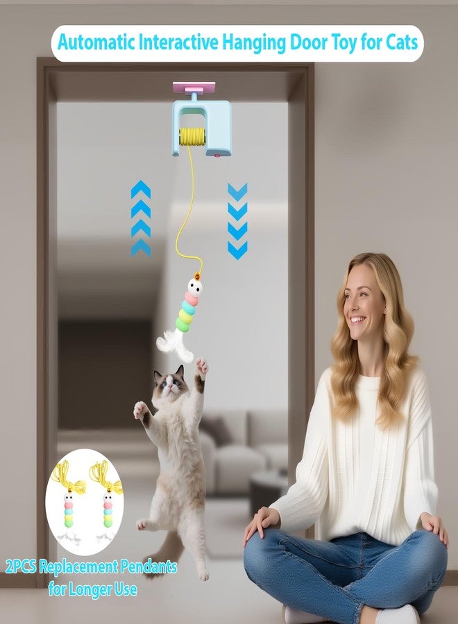Pixibond Interactive Cat Toy for Indoor Cats Adult Kitten, Automatic Door Hanging Cat Toy with Feathers and Bells for Door Frame Wall Ceiling, Self Play Retractable Cat Enrichment Toy for Bored Cats - Image 2