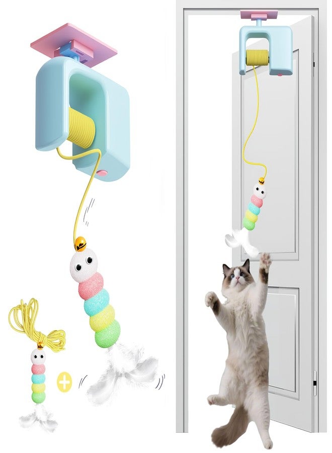 Pixibond Interactive Cat Toy for Indoor Cats Adult Kitten, Automatic Door Hanging Cat Toy with Feathers and Bells for Door Frame Wall Ceiling, Self Play Retractable Cat Enrichment Toy for Bored Cats - Image 1
