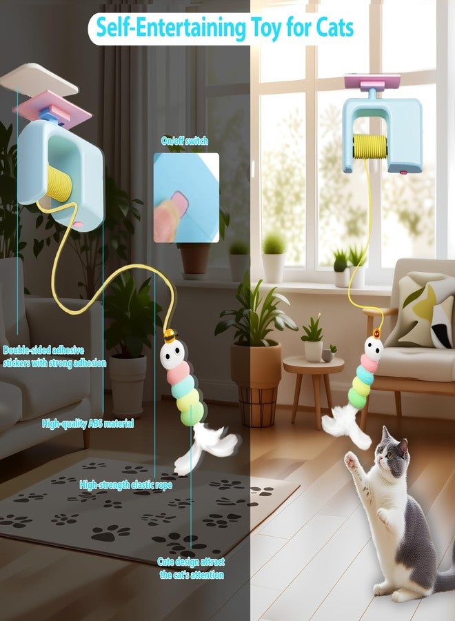 Pixibond Interactive Cat Toy for Indoor Cats Adult Kitten, Automatic Door Hanging Cat Toy with Feathers and Bells for Door Frame Wall Ceiling, Self Play Retractable Cat Enrichment Toy for Bored Cats - Image 3