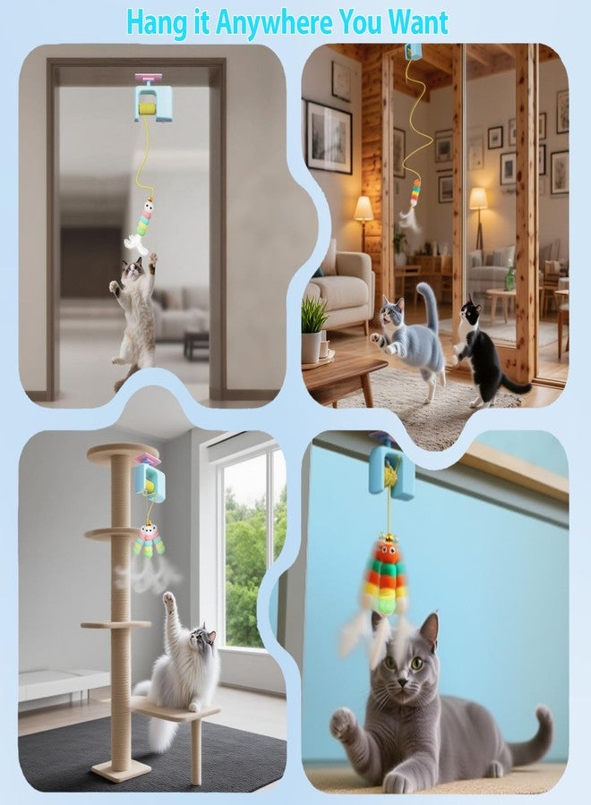Pixibond Interactive Cat Toy for Indoor Cats Adult Kitten, Automatic Door Hanging Cat Toy with Feathers and Bells for Door Frame Wall Ceiling, Self Play Retractable Cat Enrichment Toy for Bored Cats - Image 5