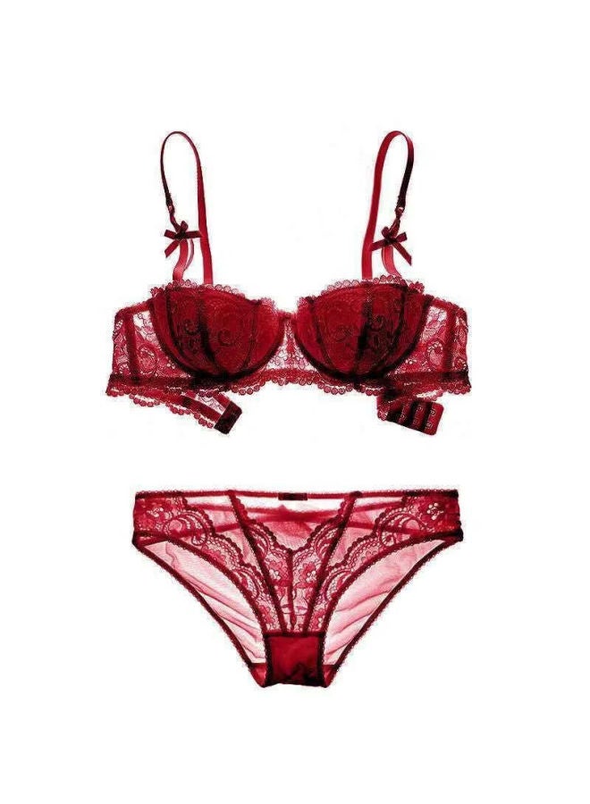 Kj Women's Red Ultra-thin Shaping Bra Set With Underwire Lift And Gather, European Style, Lucky Year Gift - Image 5