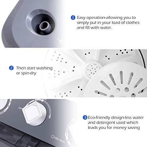 Giantex Portable Washing Machine, 20lbs Capacity, 12lbs Washer and 8lbs Spinner, Compact for Apartment RV, Gray & White, GX20313-PE - Image 5