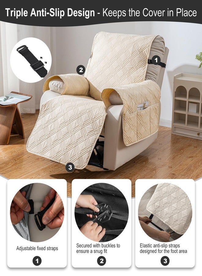 YUEANG Reversible Recliner Chair Cover, Waterproof Recliner Chair Covers with Pocket Washable Reclining Chair Cover Furniture Protector for Kids, Pets (23.6'', Cream) - Image 5
