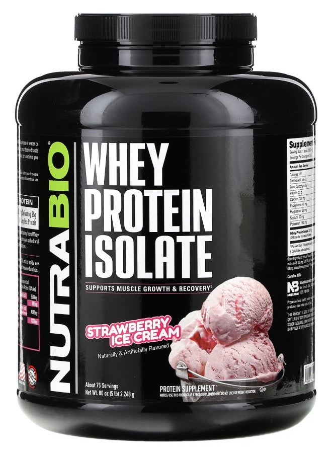 NutraBio Whey Protein Isolate Strawberry Ice Cream 5 lb (2268 g) 