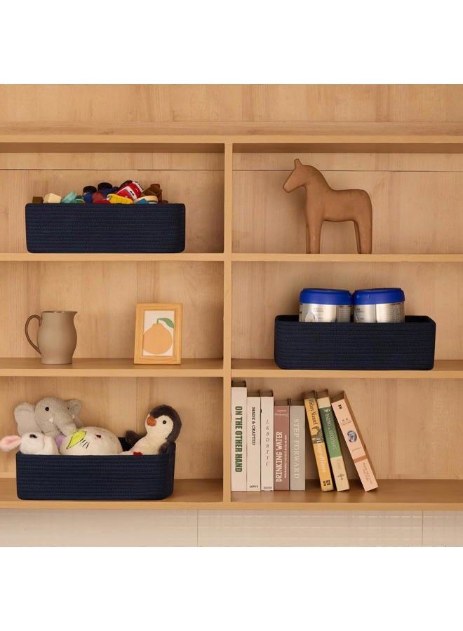MiniArk Large Shallow Organizing Baskets 15x11x5.1 Inches - Rope Woven Storage Bins for Bathroom, Shelves, Cube Closet, Navy Blue 2 Packs - Image 3