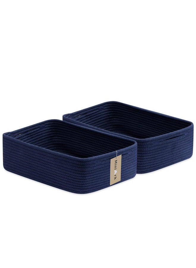 MiniArk Large Shallow Organizing Baskets 15x11x5.1 Inches - Rope Woven Storage Bins for Bathroom, Shelves, Cube Closet, Navy Blue 2 Packs - Image 1