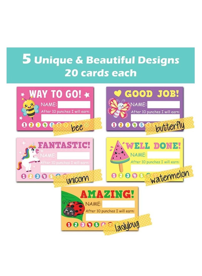 Generic - Student Behavior Incentive Punch Cards, Pack of 250 Reward Punch Cards - Incentive and Loyalty Cards for Business, Classroom, and Students - Student Awards, Teachers - 2 x 3 inches, 5 Styles - Image 1
