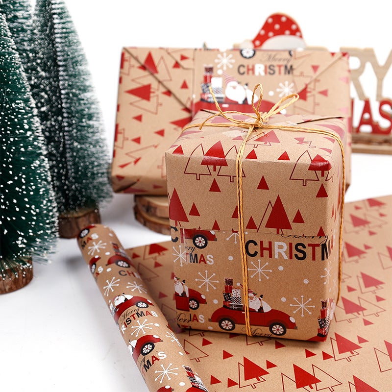 'S New Large Size Roll Christmas Gift Wrapping Paper Double-Sided Gift Wrapping Paper Retro Cowhide - Image 3