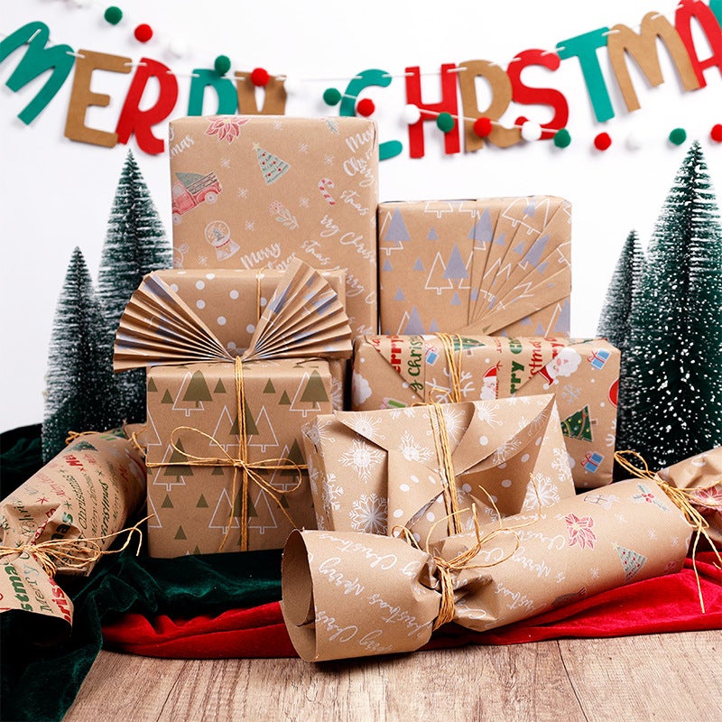 'S New Large Size Roll Christmas Gift Wrapping Paper Double-Sided Gift Wrapping Paper Retro Cowhide - Image 2
