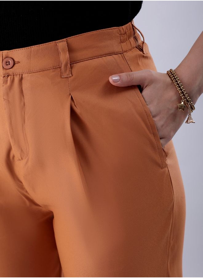 Freehand Women Straight Fit Solid Mid-Rise Front Pleate Tapered Elasticated Trousers  - Image 5
