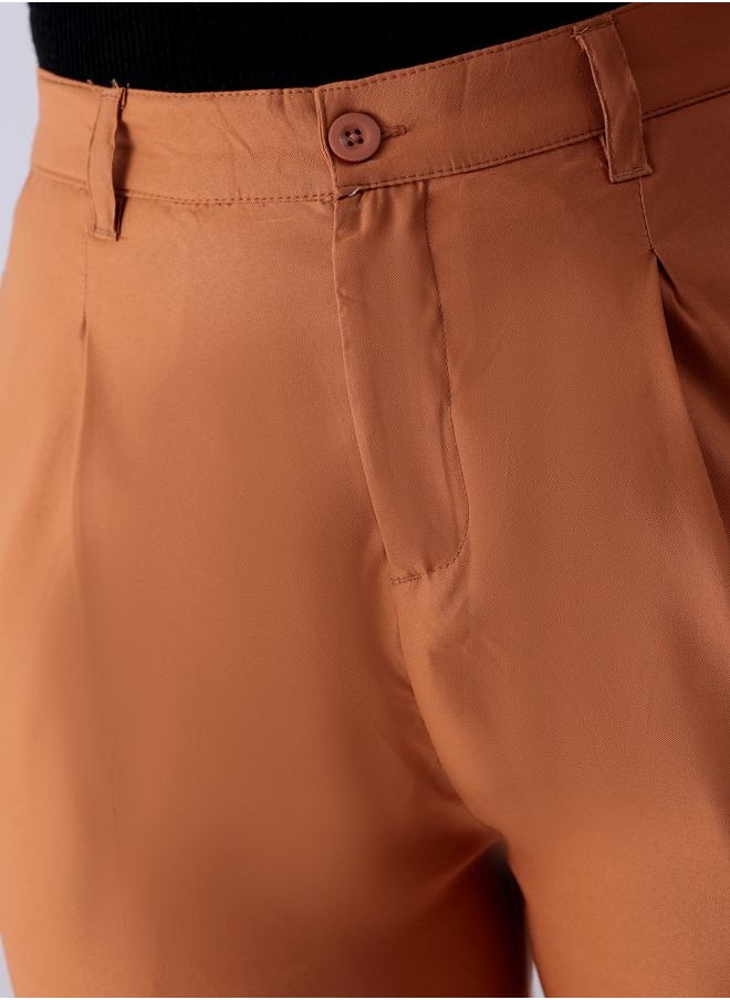 Freehand Women Straight Fit Solid Mid-Rise Front Pleate Tapered Elasticated Trousers  - Image 4