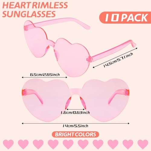 ldyllicStyle Heart Sunglasses, 10 Pairs Heart Shaped Sunglasses, Pink Heart Sunglasses Bulk, Rimless Fun Trendy Transparent Pink Heart Glasses for Women Girl for Valentine's Day Bachelorette Birthday Party Favor - Image 2