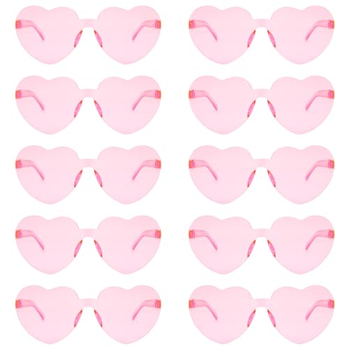 ldyllicStyle Heart Sunglasses, 10 Pairs Heart Shaped Sunglasses, Pink Heart Sunglasses Bulk, Rimless Fun Trendy Transparent Pink Heart Glasses for Women Girl for Valentine's Day Bachelorette Birthday Party Favor - Image 1