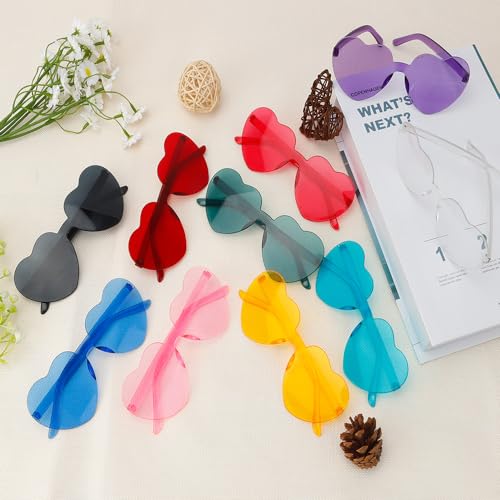 ldyllicStyle Heart Sunglasses, 10 Pairs Heart Shaped Sunglasses, Pink Heart Sunglasses Bulk, Rimless Fun Trendy Transparent Pink Heart Glasses for Women Girl for Valentine's Day Bachelorette Birthday Party Favor - Image 4