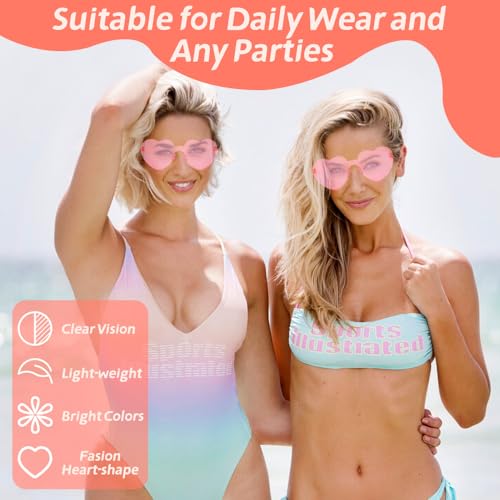 ldyllicStyle Heart Sunglasses, 10 Pairs Heart Shaped Sunglasses, Pink Heart Sunglasses Bulk, Rimless Fun Trendy Transparent Pink Heart Glasses for Women Girl for Valentine's Day Bachelorette Birthday Party Favor - Image 5
