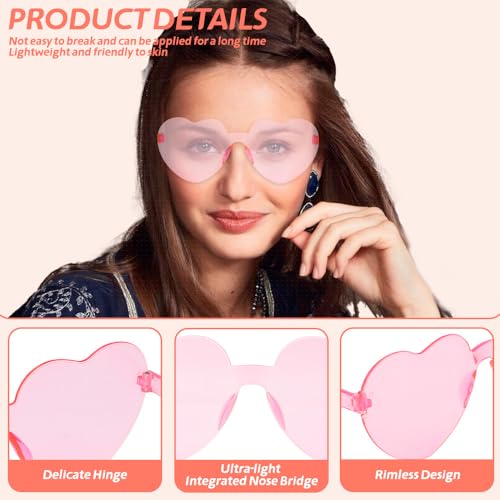 ldyllicStyle Heart Sunglasses, 10 Pairs Heart Shaped Sunglasses, Pink Heart Sunglasses Bulk, Rimless Fun Trendy Transparent Pink Heart Glasses for Women Girl for Valentine's Day Bachelorette Birthday Party Favor - Image 3