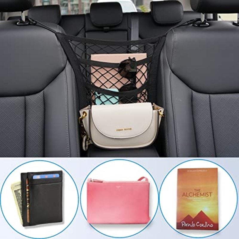 Car Net Organizer 30 x 27 Cm 3-Tier Mesh Design - Built-In Barrier For Kids And Pets Black Car Seat Net For SUV And Van - Image 5