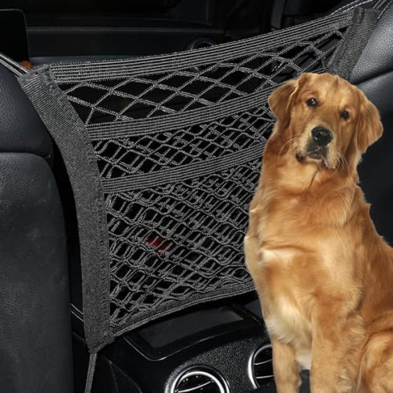 Car Net Organizer 30 x 27 Cm 3-Tier Mesh Design - Built-In Barrier For Kids And Pets Black Car Seat Net For SUV And Van - Image 4