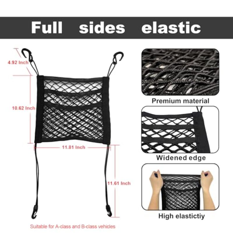 Car Net Organizer 30 x 27 Cm 3-Tier Mesh Design - Built-In Barrier For Kids And Pets Black Car Seat Net For SUV And Van - Image 2