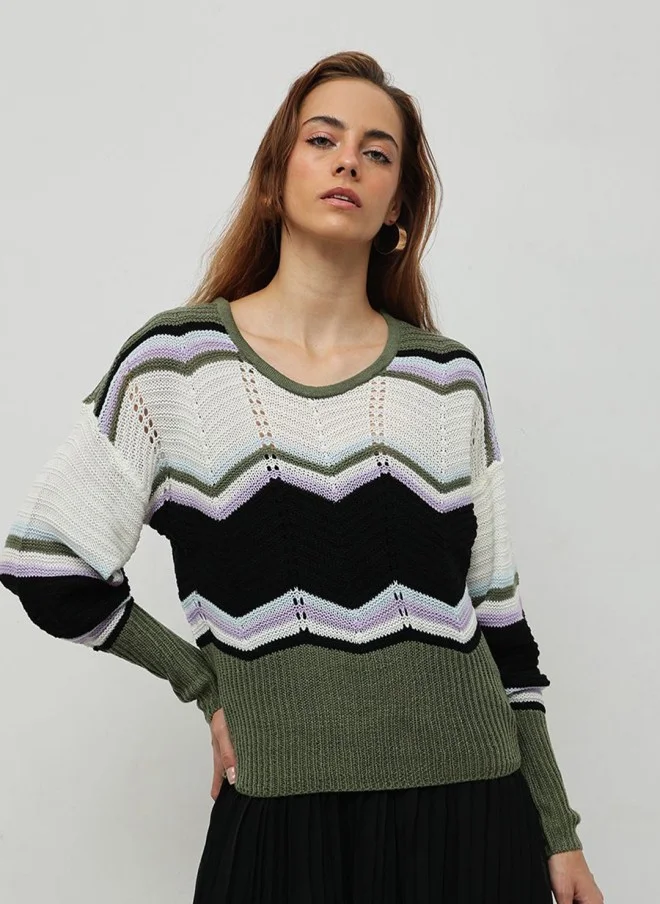 STREET 9 Olive Green Knitted Pullover for Women