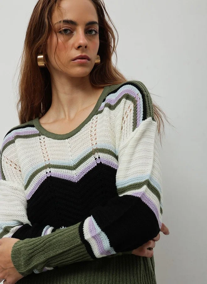 STREET 9 Olive Green Knitted Pullover for Women