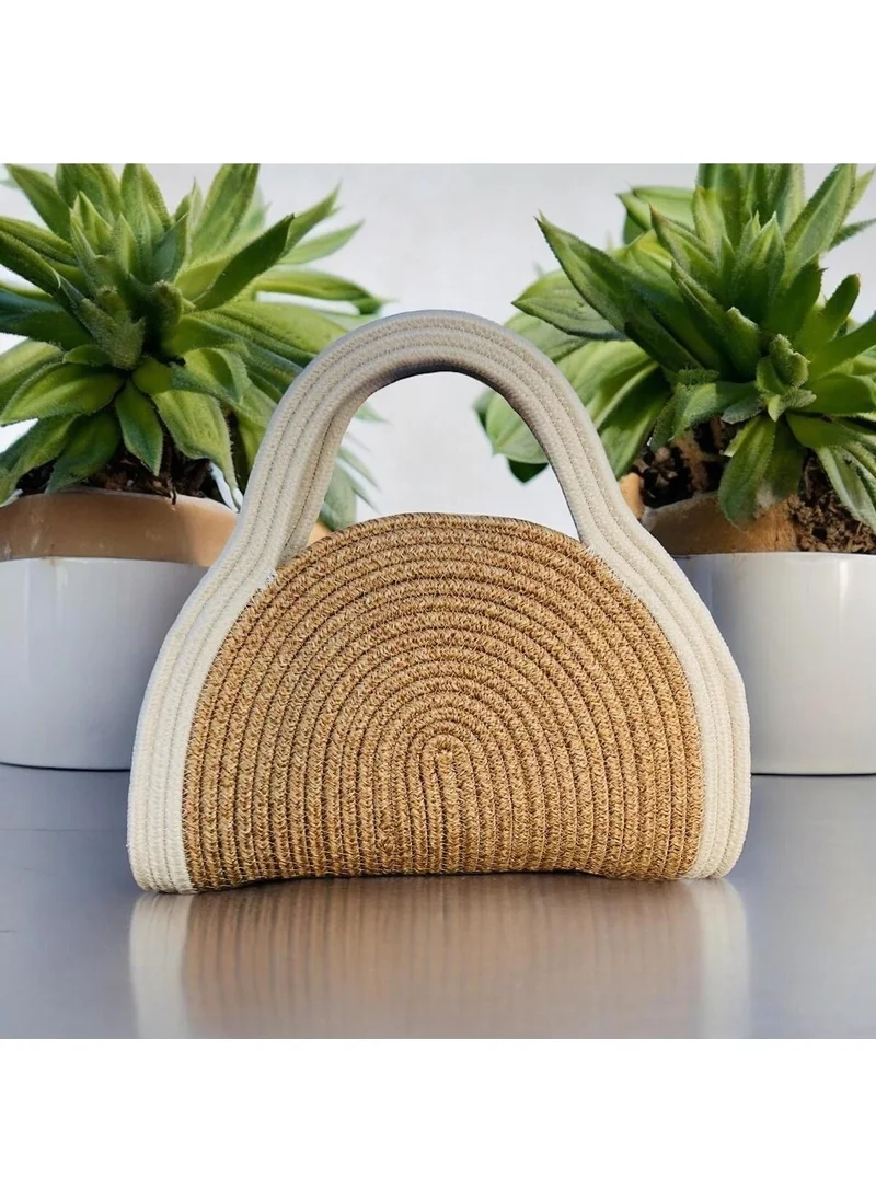 BDZ Deri BDZ Leather Rose' Mini Clutch Bag Jute Decorative Women's Bag Bohemian Style Bag
