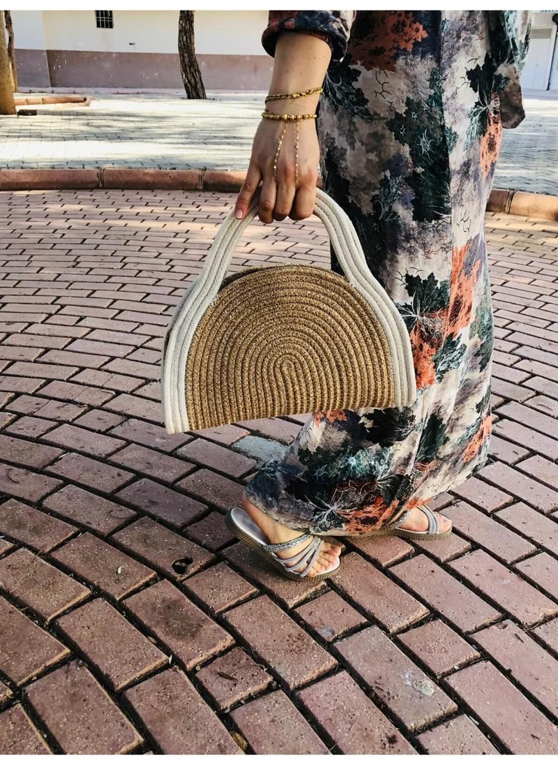 BDZ Deri BDZ Leather Rose' Mini Clutch Bag Jute Decorative Women's Bag Bohemian Style Bag