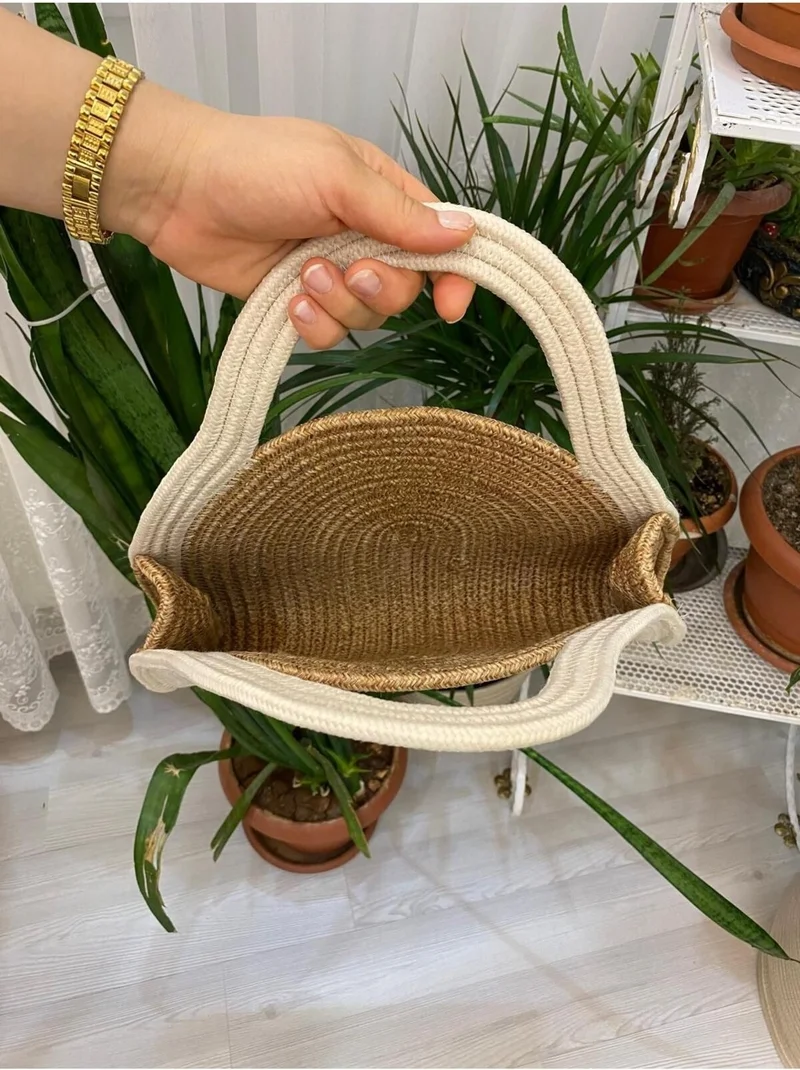 بدز ديري BDZ Leather Rose' Mini Clutch Bag Jute Decorative Women's Bag Bohemian Style Bag