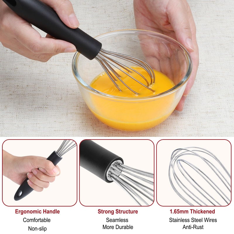 HOTEC 4 Pieces Stainless Steel Whisks Set, Wire Balloon Whisks Egg Beater, Thicken Wire &Non-slip Handle Whisk Perfect for Cooking, Stirring, Beating and Blending (Silver) - Image 5