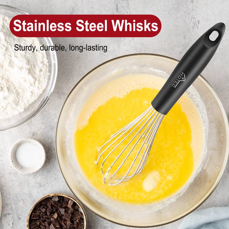 HOTEC 4 Pieces Stainless Steel Whisks Set, Wire Balloon Whisks Egg Beater, Thicken Wire &Non-slip Handle Whisk Perfect for Cooking, Stirring, Beating and Blending (Silver) - Image 2