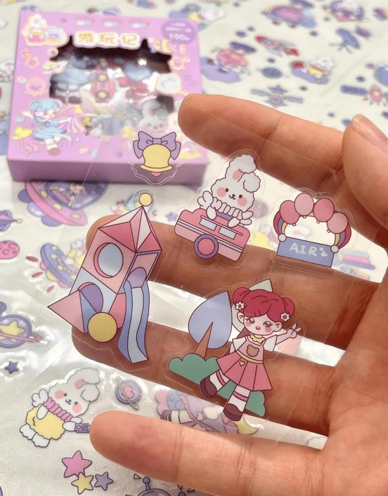 Kağıt Gemi Dükkan Paper Ship Shop Cute Girl and Bunny 100 Sheets Purple Mini Box Sticker Set / Bullet Journal / Scrapbook