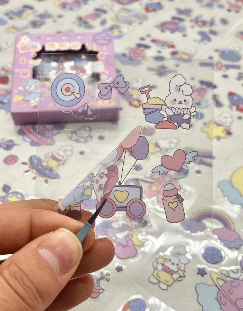 Kağıt Gemi Dükkan Paper Ship Shop Cute Girl and Bunny 100 Sheets Purple Mini Box Sticker Set / Bullet Journal / Scrapbook