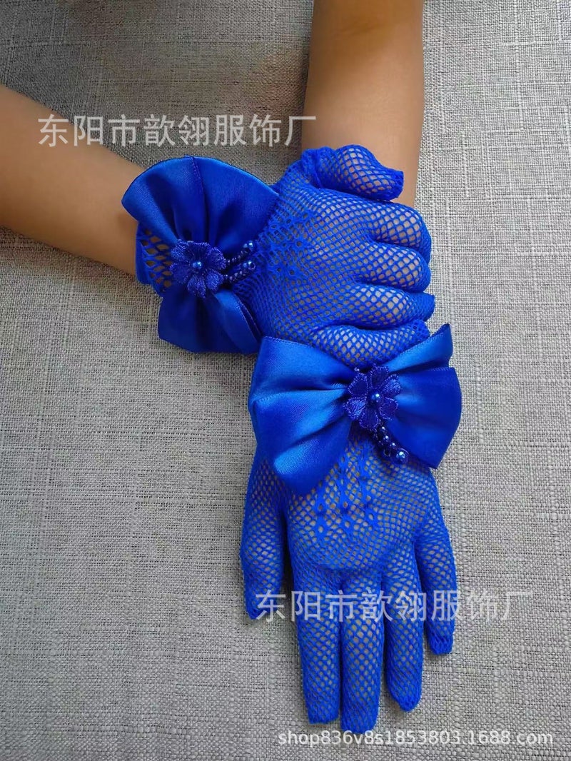 Bridal Lace Fingerless Gloves for Flower Girls Lake blue  - Image 3