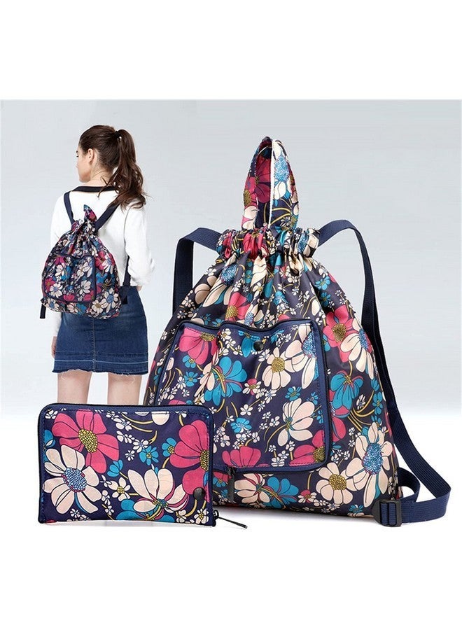 SHIDHMI New Foldable Large Capacity Travel Backpack, Foldable Large Capacity Travel Backpack, Packable Drawstring Backpack, Outdoor Travel Business Travel Storage and Use Bags (BLUE FLOWER) - Image 2