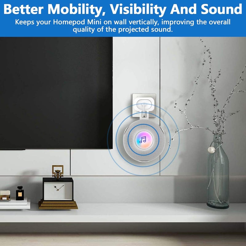 CUHIOY Wall Mount for HomePod Mini, Built-in Cord Management Speaker Stand for Outlet Home Pod, Space-Saving Smart Plug Holder for Homepod, Safe Stable Speaker Accessories(White, 2 Pack) - Image 4