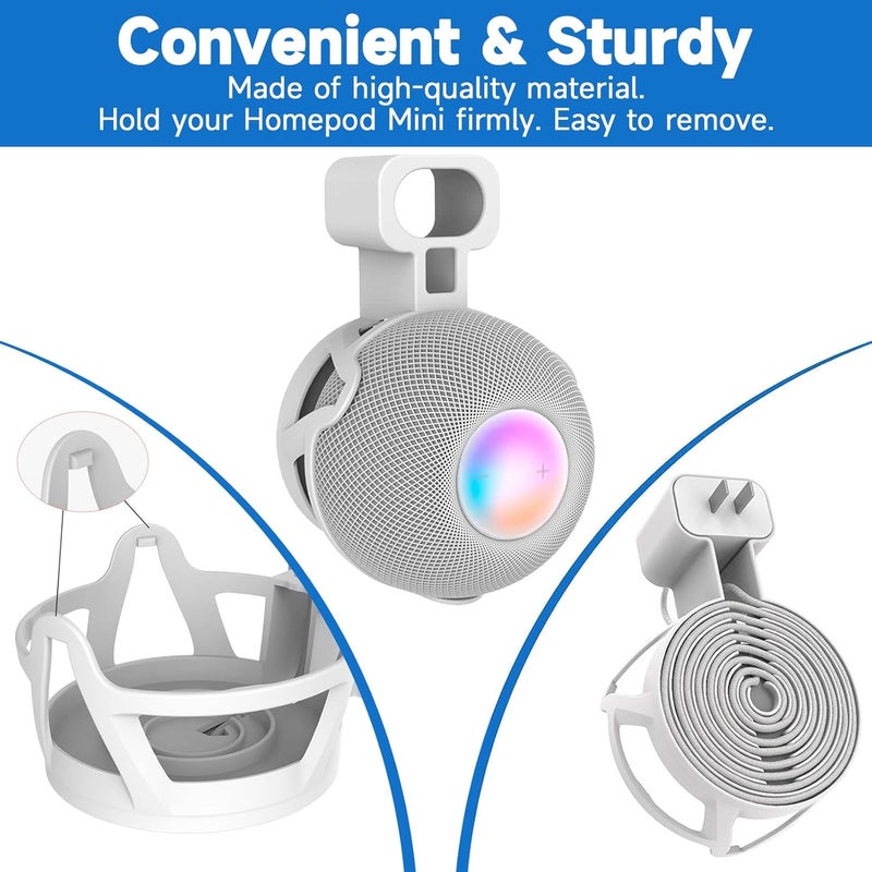 CUHIOY Wall Mount for HomePod Mini, Built-in Cord Management Speaker Stand for Outlet Home Pod, Space-Saving Smart Plug Holder for Homepod, Safe Stable Speaker Accessories(White, 2 Pack) - Image 3