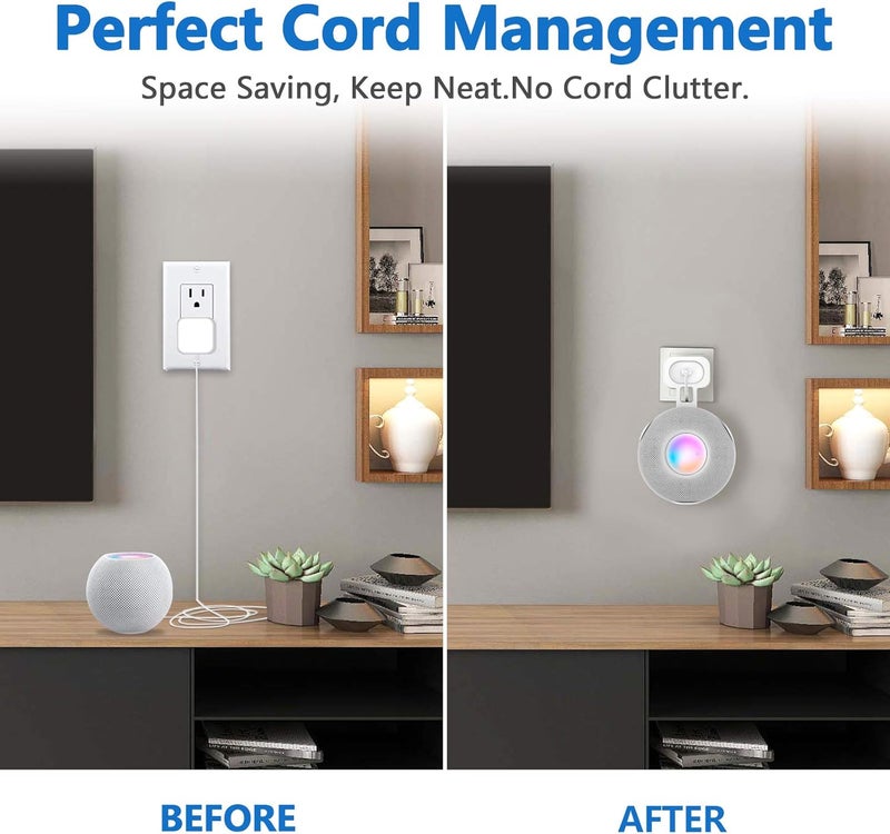 CUHIOY Wall Mount for HomePod Mini, Built-in Cord Management Speaker Stand for Outlet Home Pod, Space-Saving Smart Plug Holder for Homepod, Safe Stable Speaker Accessories(White, 2 Pack) - Image 2