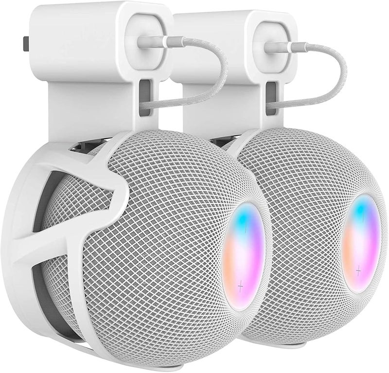 CUHIOY Wall Mount for HomePod Mini, Built-in Cord Management Speaker Stand for Outlet Home Pod, Space-Saving Smart Plug Holder for Homepod, Safe Stable Speaker Accessories(White, 2 Pack) - Image 1