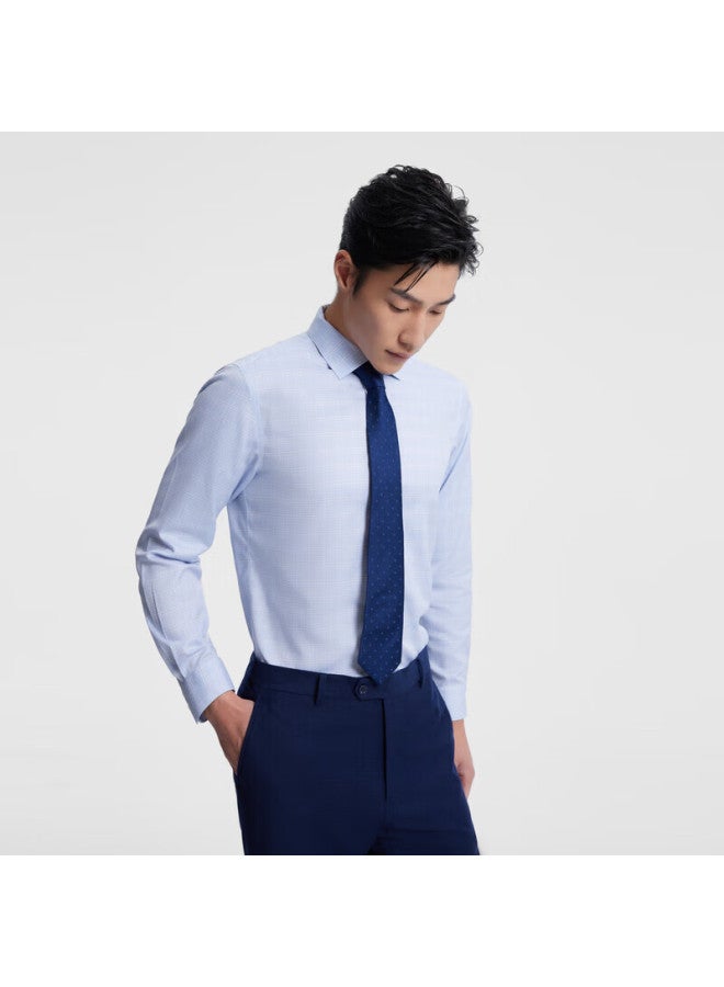 Youngor Men's Shirt, Autumn And Winter Business Casual Plaid Long-sleeve Shirt For Young Men, Blue, Size 43 - Image 1